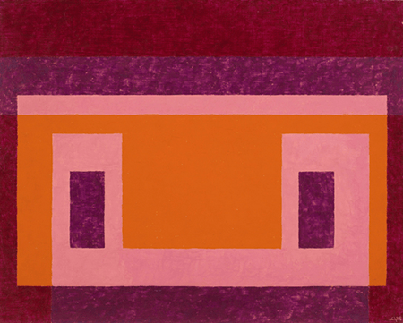 Josef Albers, Red, Violet around Orange, Pink, 1948. Josef & Anni Albers Foundation, Artwork: © 2021 The Josef and Anni Albers Foundation / Artists Rights Society (ARS), New York